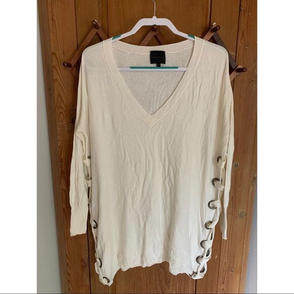 Hotel Particulier beige side lace up sweater top - Picture 1 of 10